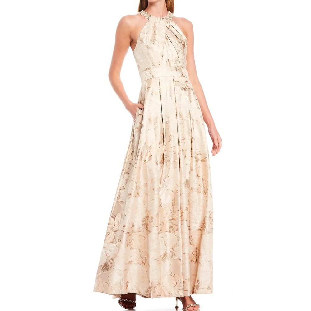 NWT Eliza J Women's Ballgown with Beaded Detail at Neckline Ivory/Beige Size 14